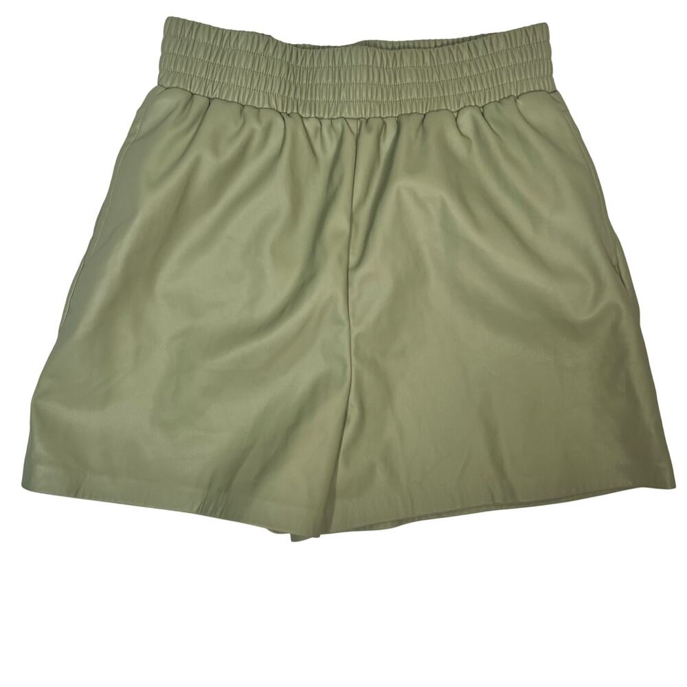 Topshop Women's Sage Green Faux Leather Pull On Shorts Size 6